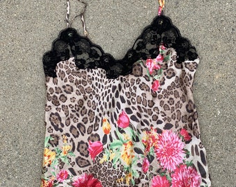 Leopard Print Animal Print Floral Print Vintage Spaghetti Strap Slip Tank