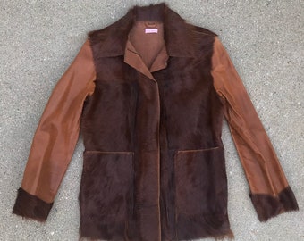 Stella Forest Brown Goat Leather and Hair Vintage Jacket Size 2