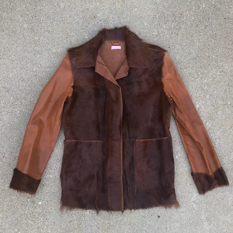 Stella Forest Brown Goat Leather and Hair Vintage Jacket Size 2
