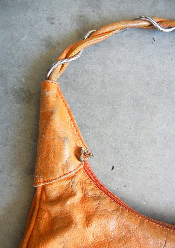 Burnt Orange Vintage Leather Shoulder Bag Purse - image 4