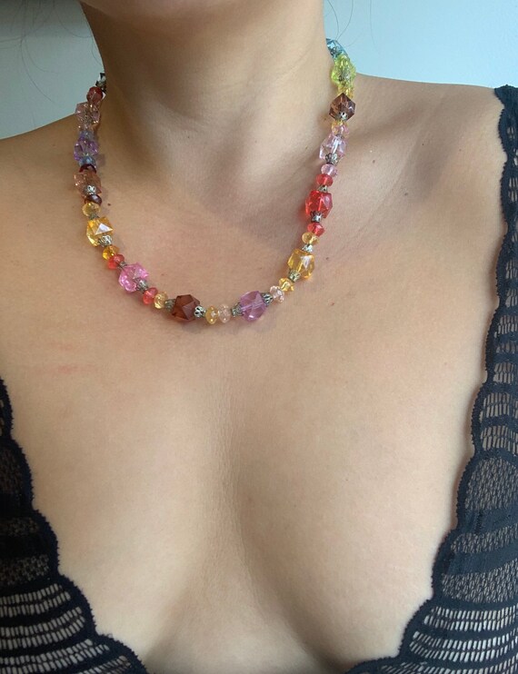 Rainbow Candy Colored Beaded Vintage Necklace - image 2