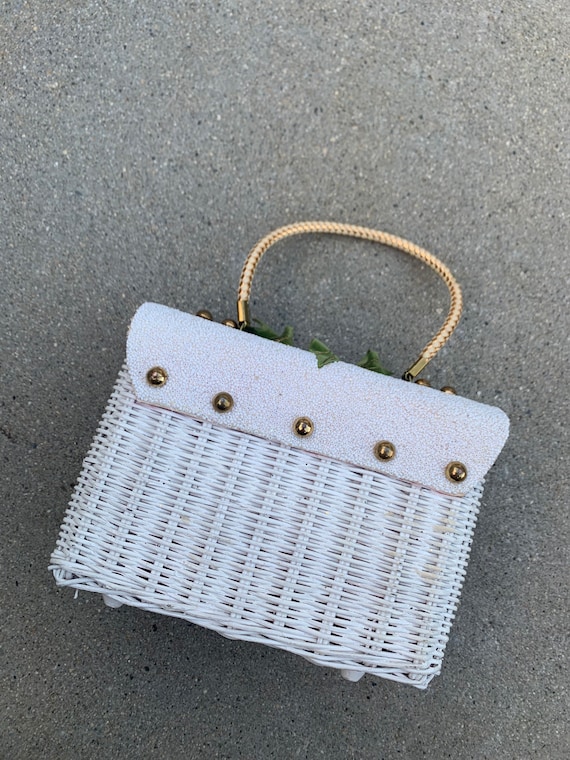 Midas Of Miami Vintage 1950s White Wicker Purse  … - image 9