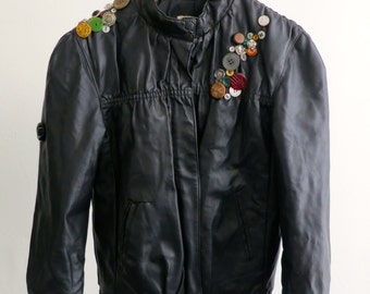 The Button Encrusted Faux Leather Bomber Jacket