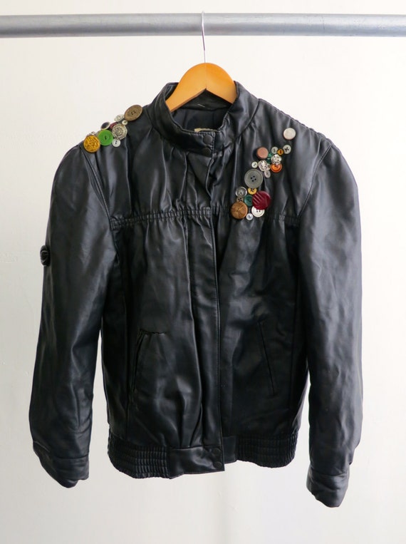 The Button Encrusted Faux Leather Bomber Jacket