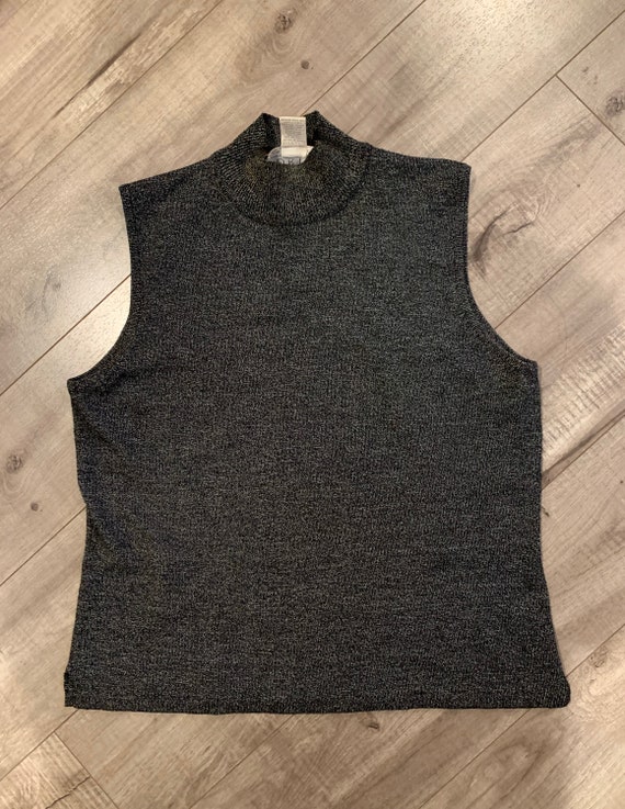 Norton Vintage Dark Gray Turtleneck Sleeveless Tan