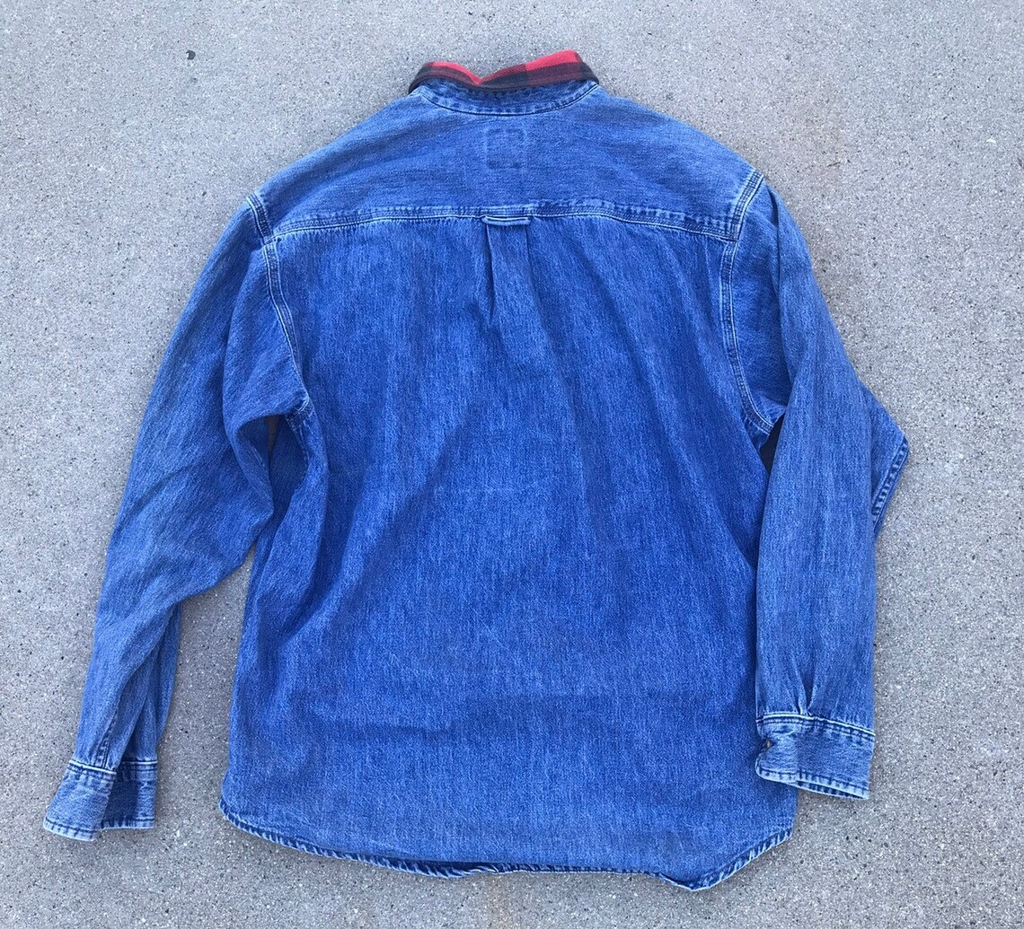 Denim Vintage GAP Flannel Collar Jean Button Up Shirt Etsy