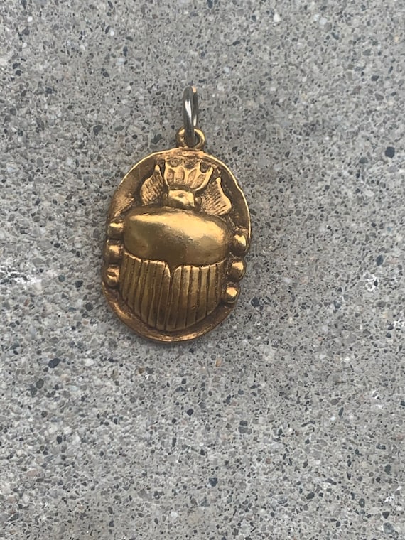 Gold Plated Egyptian Scarab Vintage Pendant - image 3