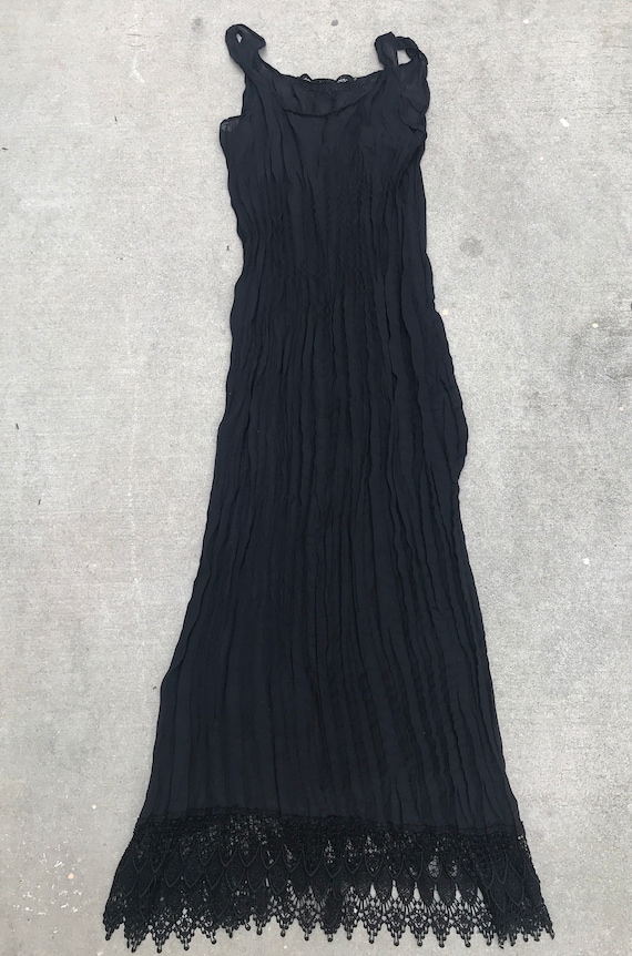 Sheer Crinkly Black Lace Detailed Long Black Dress Size Small | Etsy