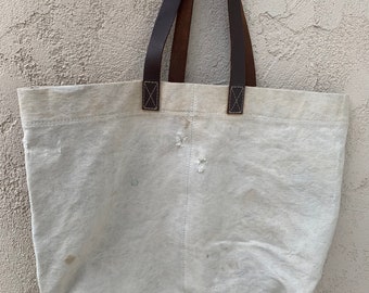 Beige Mailbag Canvas Vintage Tote Bag Overnight Bag