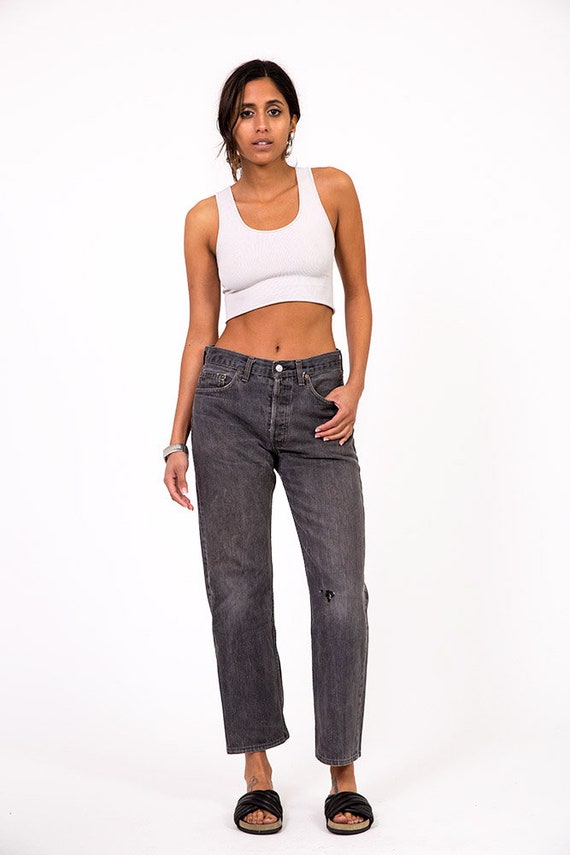 Levis Gray Repaired 501 Crop Jeans Size 28