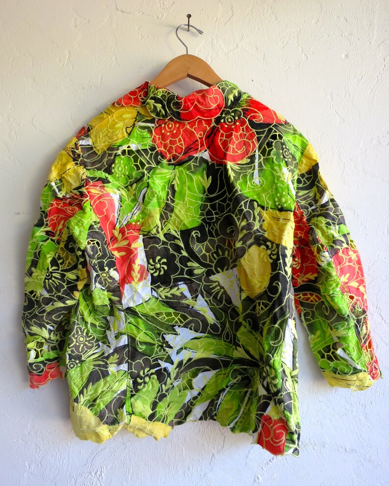 The Neon Green and Orange Floral Cut-out Jacket - Etsy