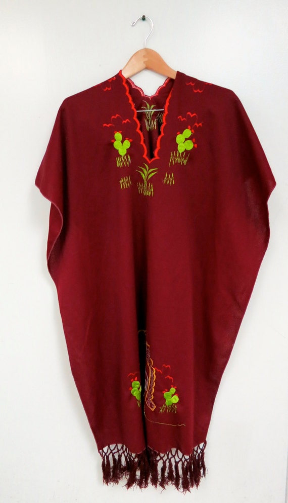 Acapulco Mexico Maroon Red Poncho Mumu Dress - image 3