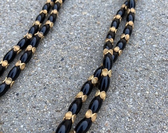 Trifari Black Beaded Gold Plated Vintage Double Strand Necklace