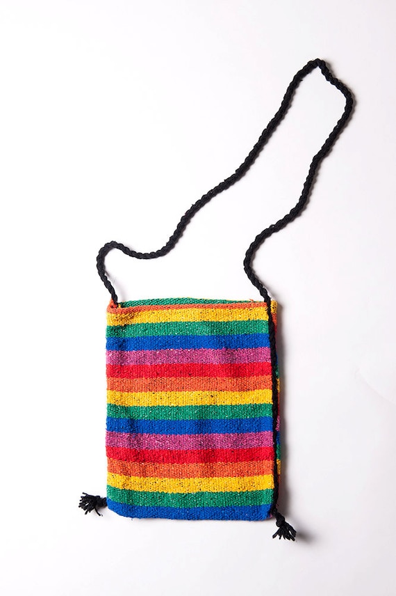 Rainbow Vintage Striped Knit Crossbody Messenger B