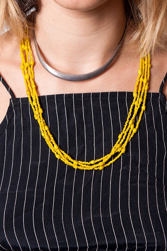 Canary Yellow Caribe Vintage Beaded Necklace