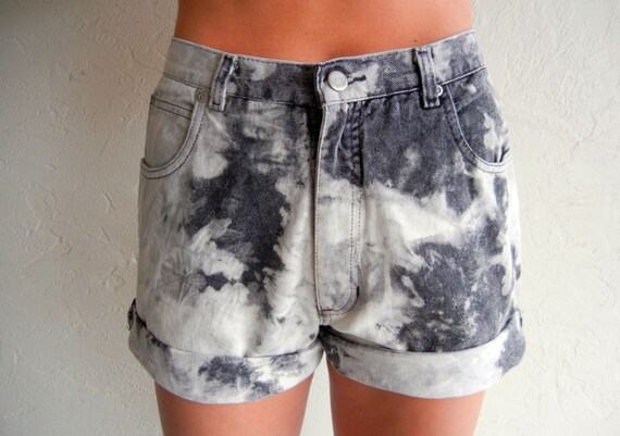 Black Tie Dyed Marbled Vintage Cuffed Jean Shorts… - image 1