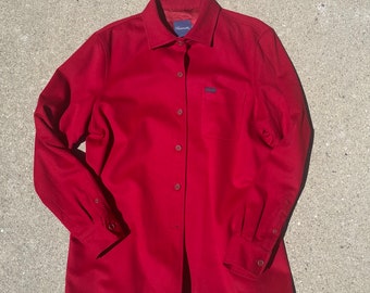 Faconnable Red Wool Made in Hong Kong Vintage Button Down Shirt Size Large