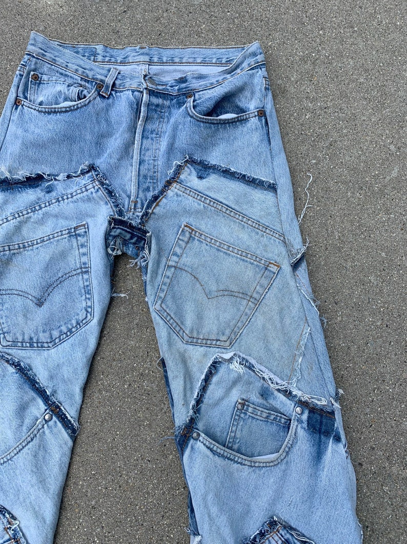 Levis Reworked Patched Pocket Denim Patchwork Vintage Jeans | Etsy