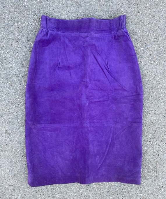 Skove Purple Suede Leather Vintage Pencil Skirt S… - image 1