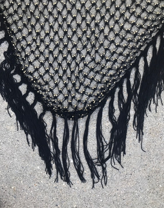 Black Mesh Gold Beaded Vintage Gypsy Scarf Cover … - image 4