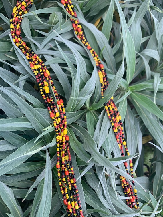 Yellow Orange and Black Vintage Beaded Necklace Se