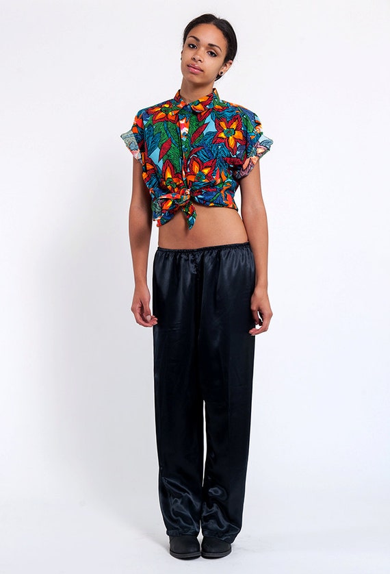 The Vintage Hawaiian Print Tropical Button Up Blou