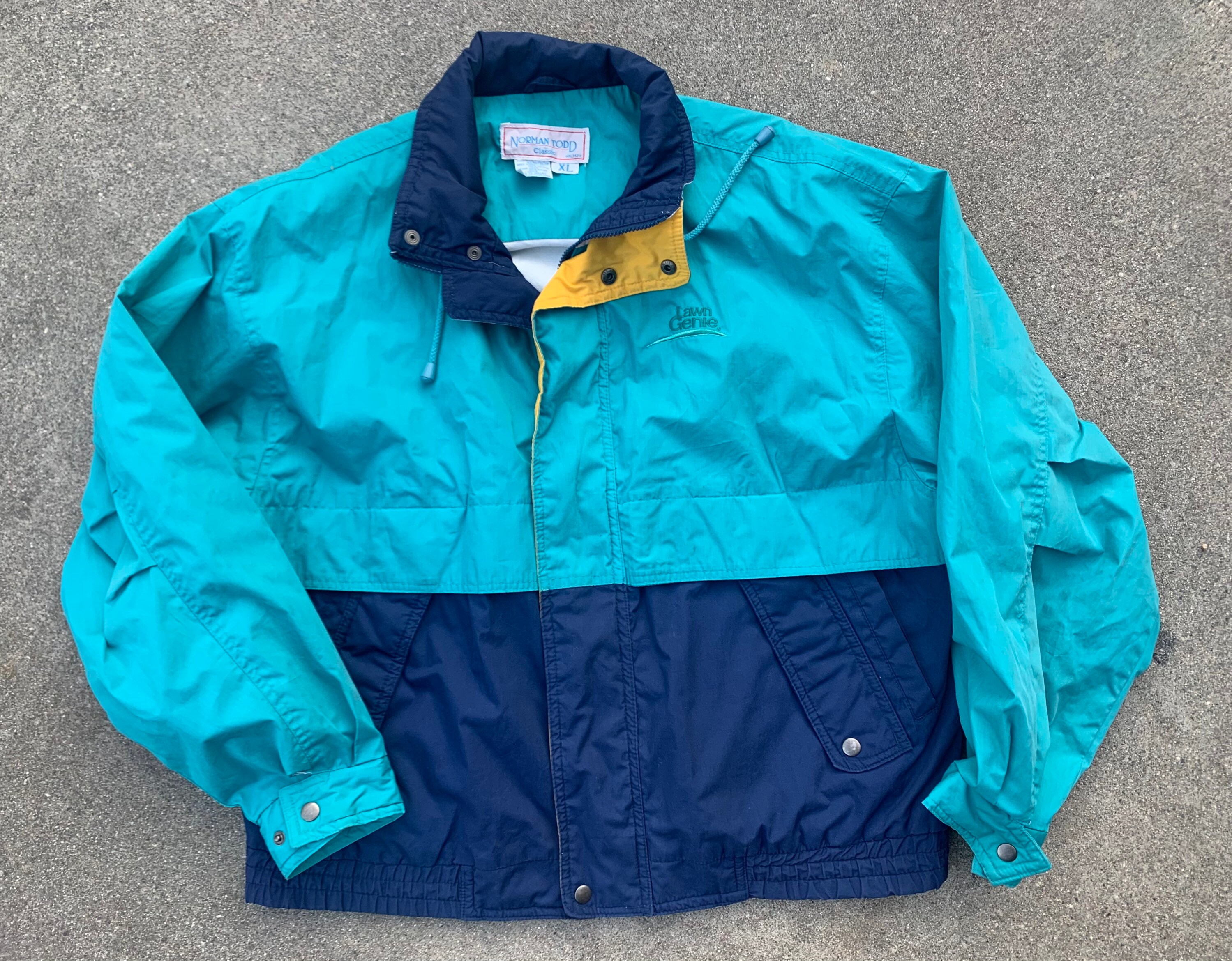 Rasen Genie 1980er Jahre Tonblau Türkis und gelb Vintage Jacke | Etsy