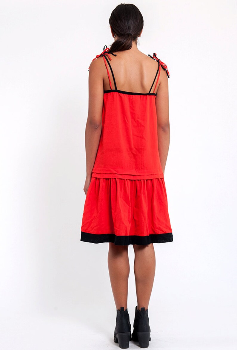 Red & Black Spaghetti Strap Vintage Shift Dress zdjęcie 4