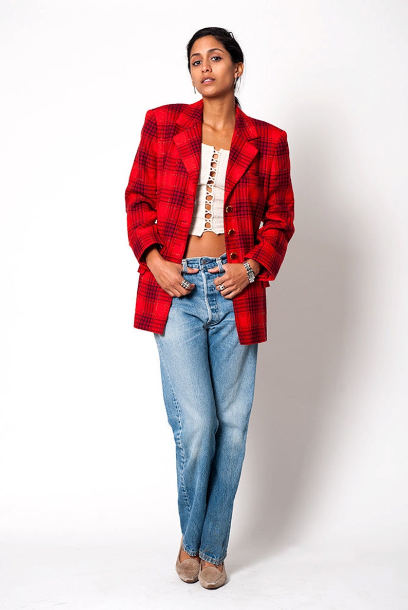 The Vintage Escada Red Plaid Blazer Suit Jacket