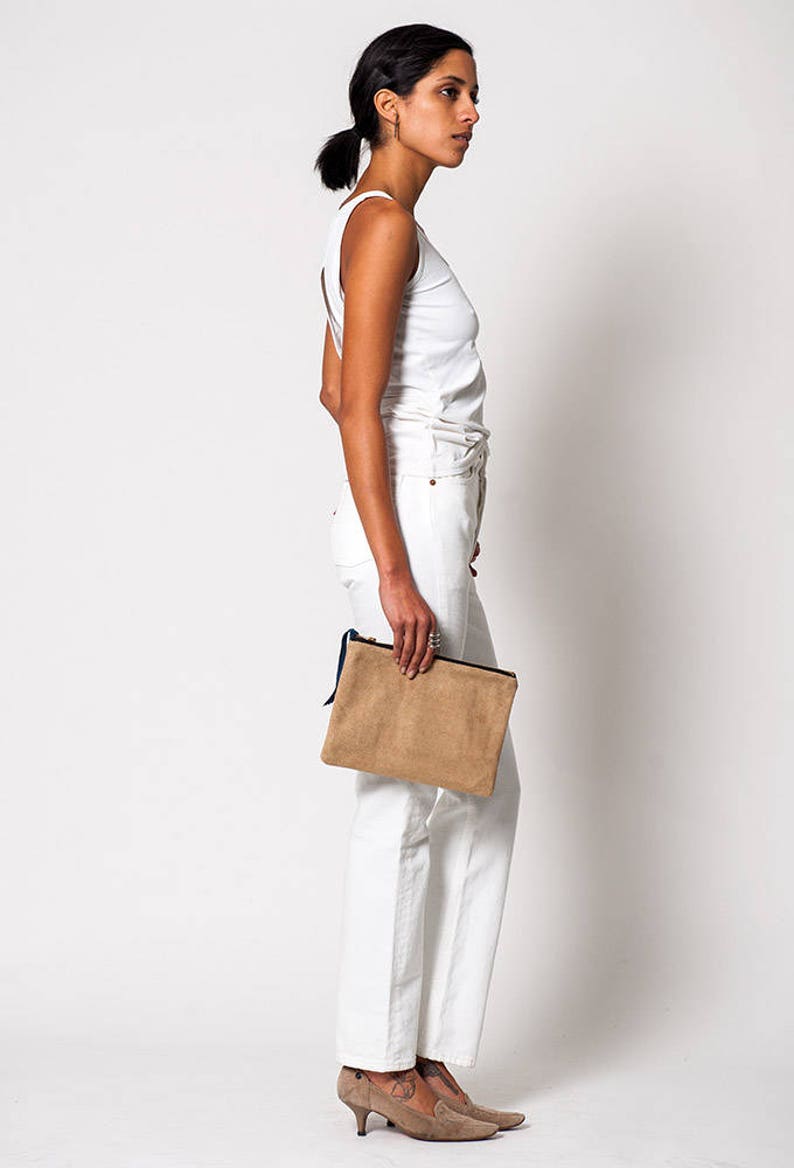 The Desert Tan Suede Clutch Pouch Purse image 1