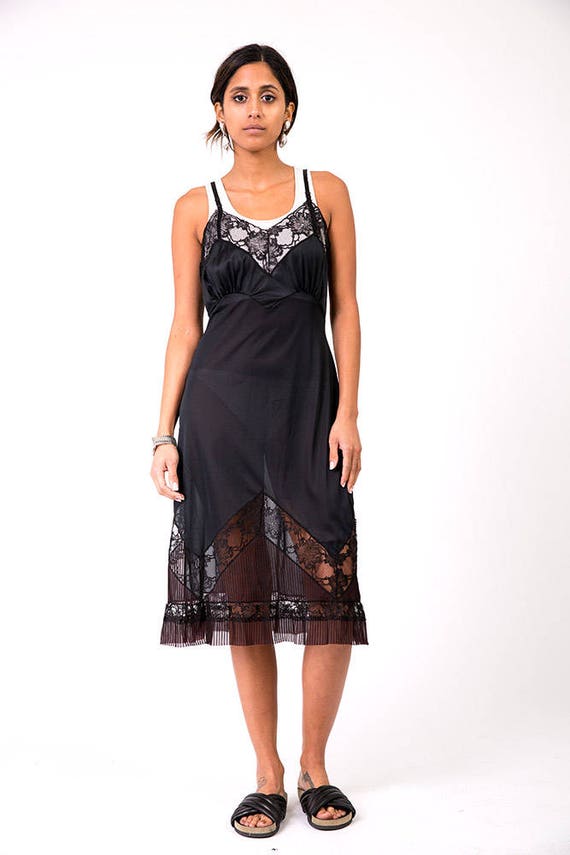 The Vintage 1970s Black Satin Slip Tank Dress Etsy