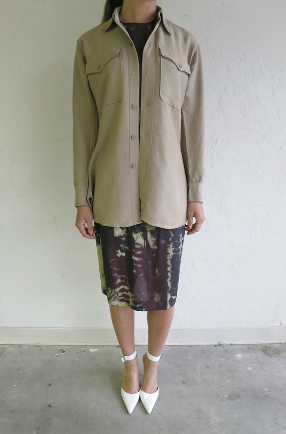 Taupe Army Button Up Shirt - image 1