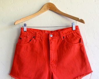 Orange Denim Vintage Cut Off Jean Denim Shorts