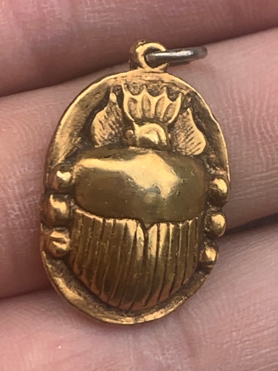 Gold Plated Egyptian Scarab Vintage Pendant - image 1