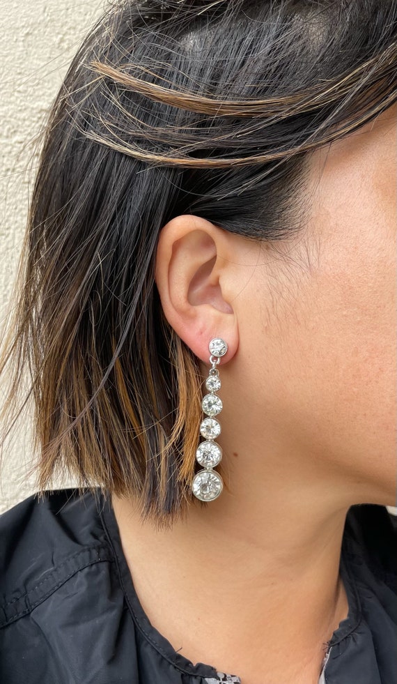 Silver Rhinestone Sparkly Gem 6 Drop Vintage Earri