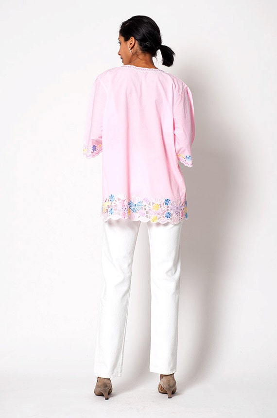 The Pastel Pink Cut Out Floral Ethnic Tunic Blouse - image 4