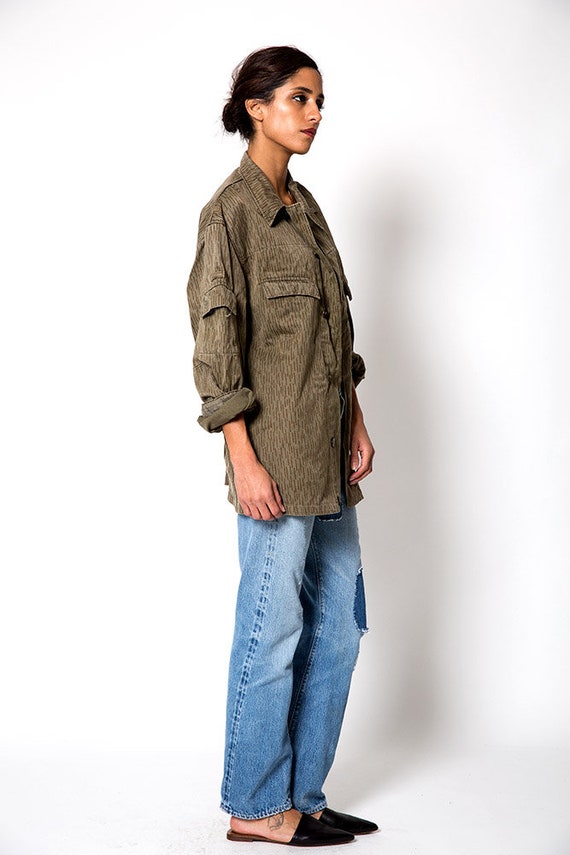 Military Green Camo Stripe Army Jacket