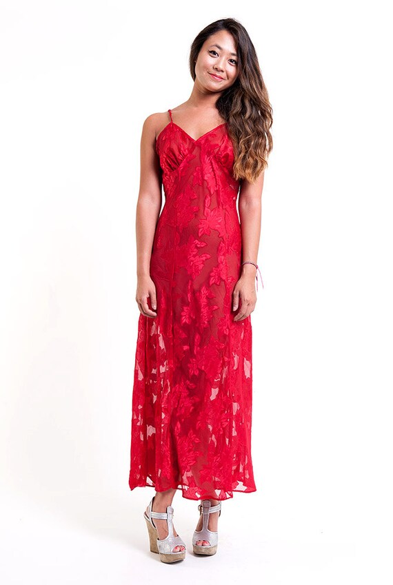 red lace slip dress