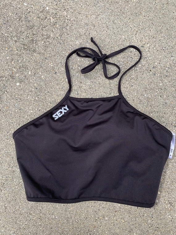 Sexy Black Vintage 1980s Deadstock Crop Top Halter