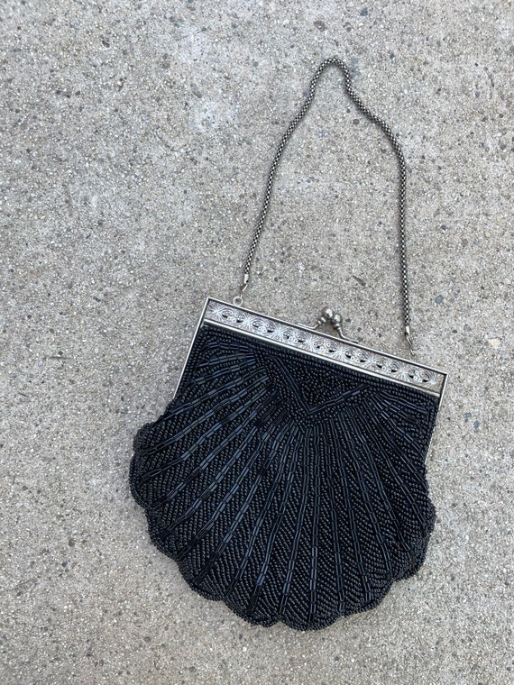 Black Beaded Vintage 1940s Formal Shell-Shapes Co… - image 1