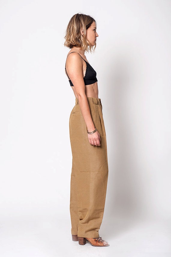 Linen Tan Vintage High Waisted Trouser Pants - image 2