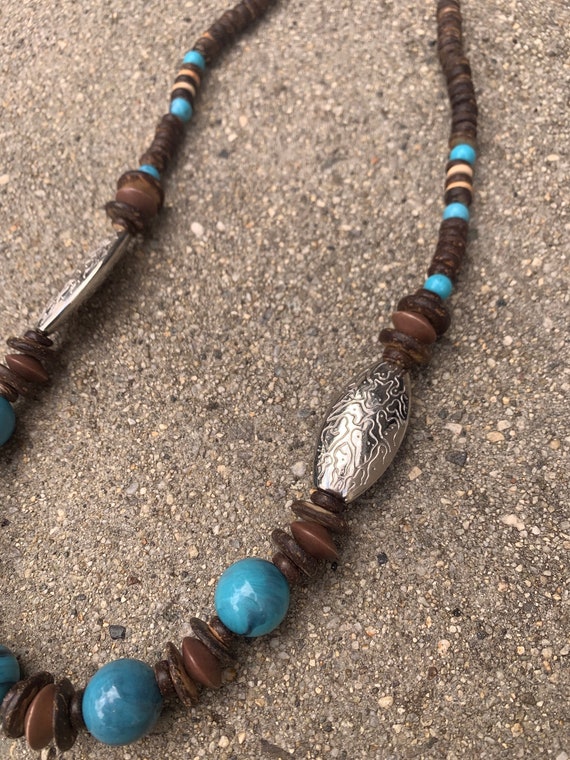 Brown Beaded and Faux Turquoise and Silver Vintage