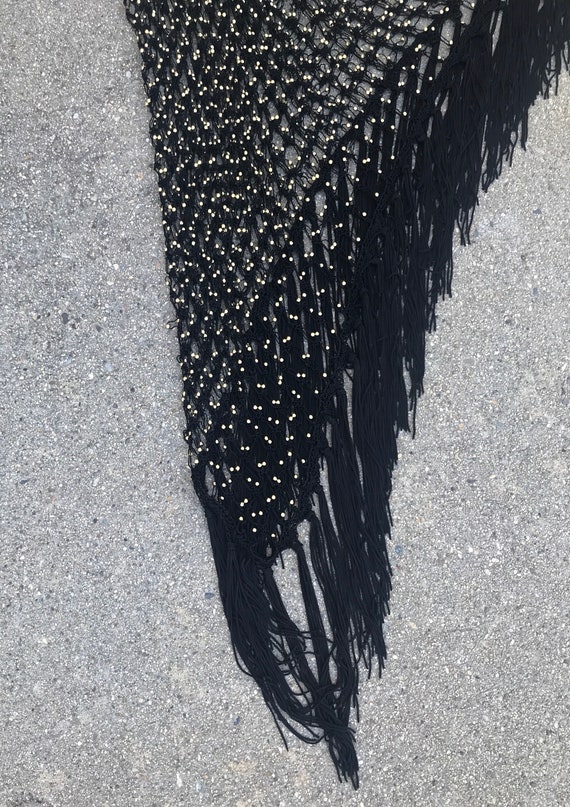 Black Mesh Gold Beaded Vintage Gypsy Scarf Cover … - image 2