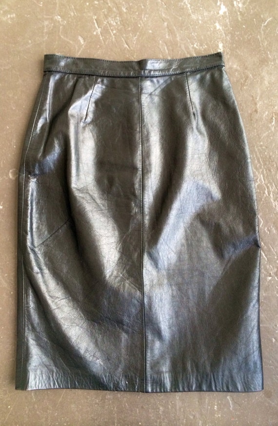 Black Leather Madonna Style Vintage Aline Skirt S… - image 2