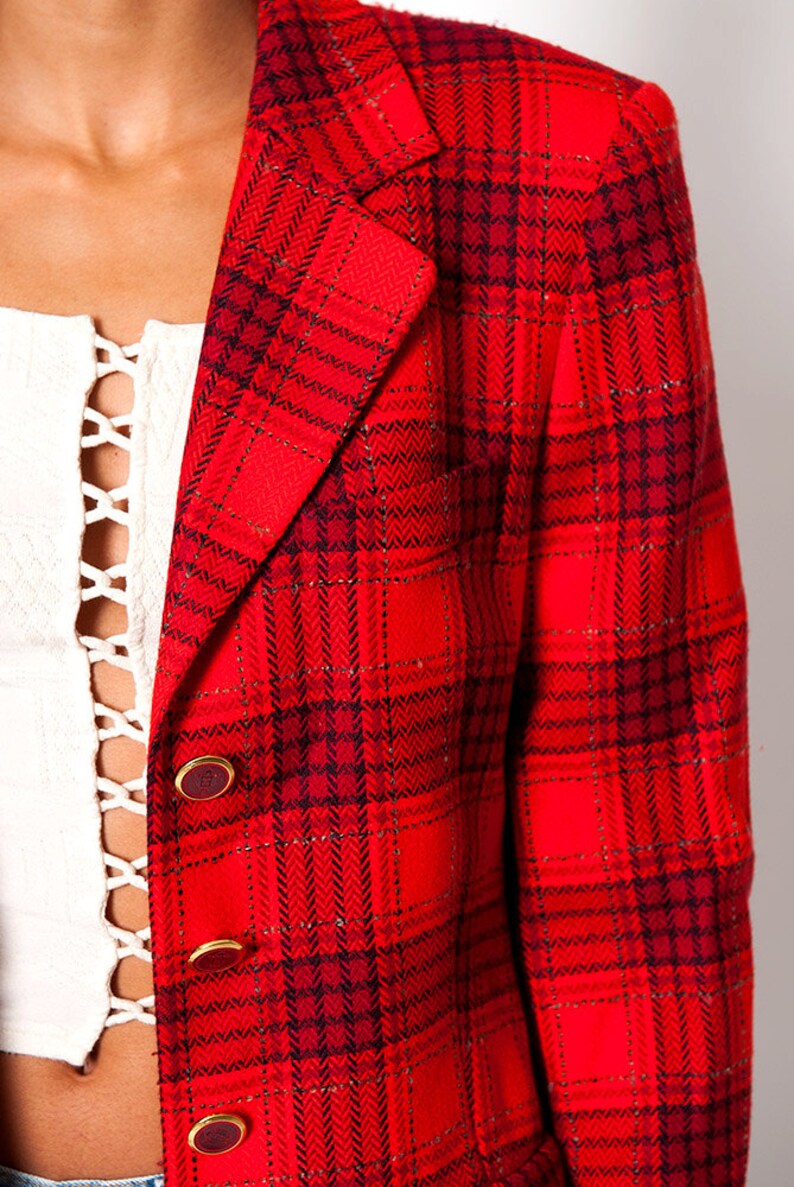 The Vintage Escada Red Plaid Blazer Suit Jacket