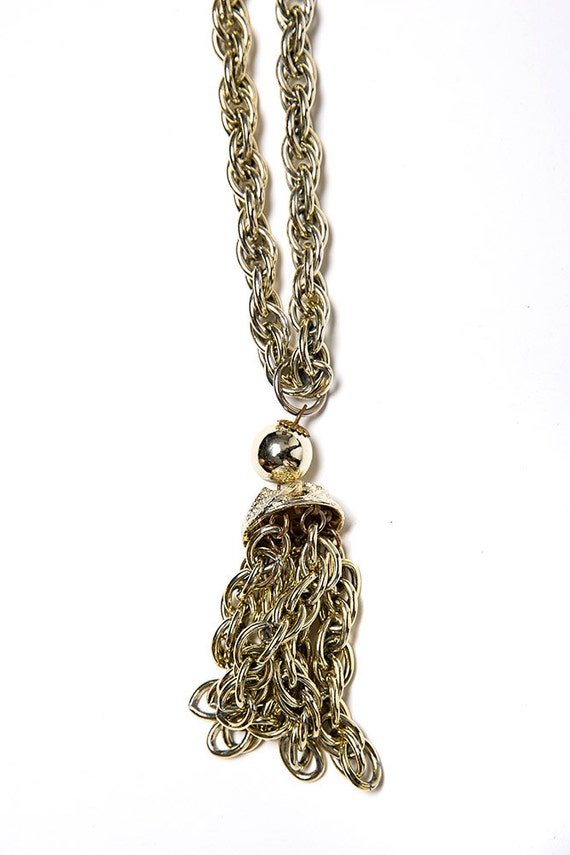 Gold Plated Vintage Chain Costume Jewelry Tassel … - image 1