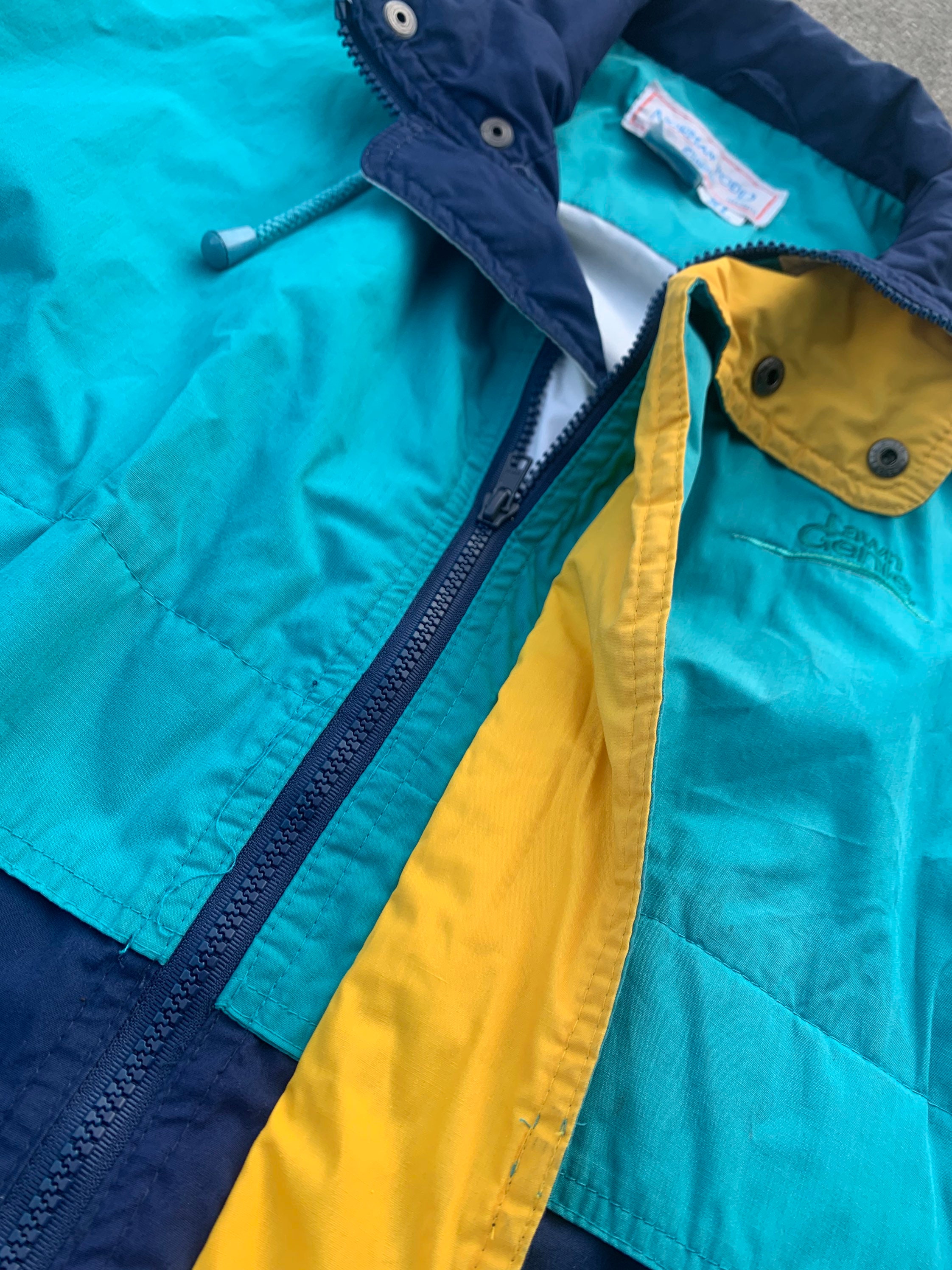 Rasen Genie 1980er Jahre Tonblau Türkis und gelb Vintage Jacke | Etsy