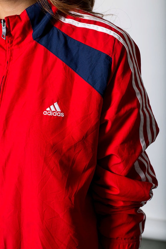 adidas red white blue windbreaker