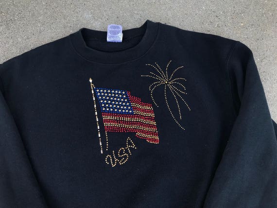 The Vintage Bedazzled USA Firework Flag 50/50 Bla… - image 1