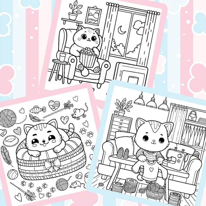 Cute Cats Coloring Pages for Kids - Etsy